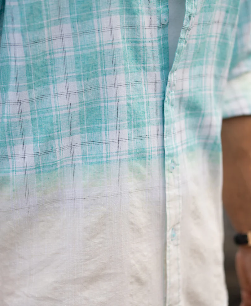 Aqua Blue Light Weight Ombre Checks Shirt - Image 4
