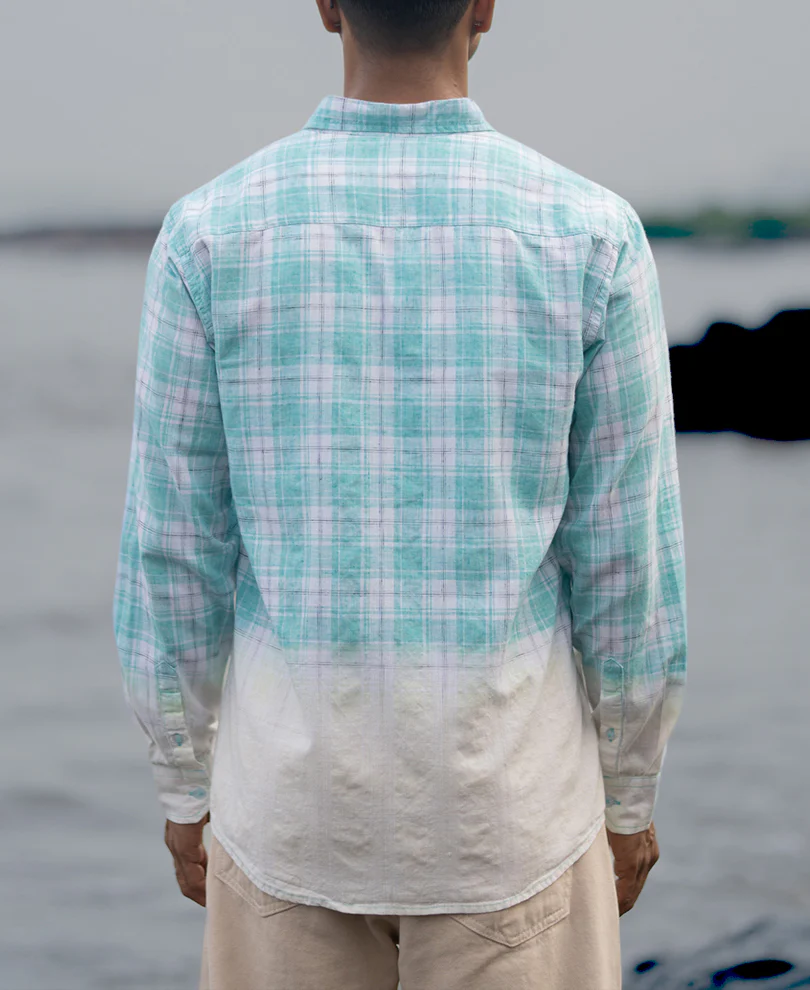 Aqua Blue Light Weight Ombre Checks Shirt - Image 6
