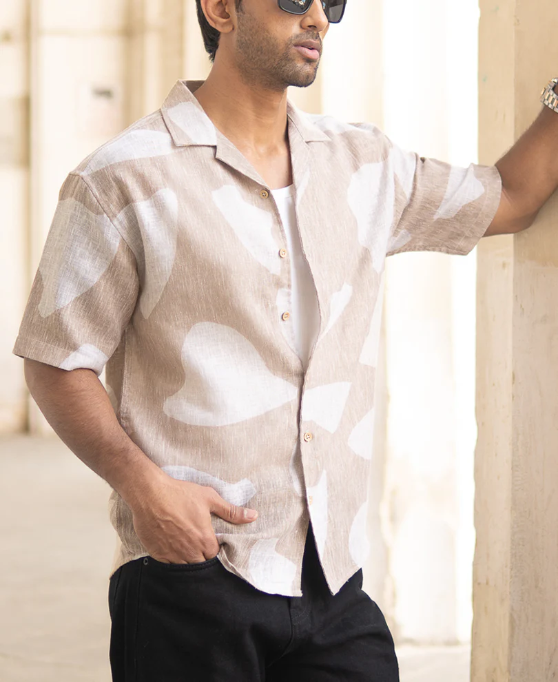 Beige Abstract Oversized Printed Shirt - Image 2