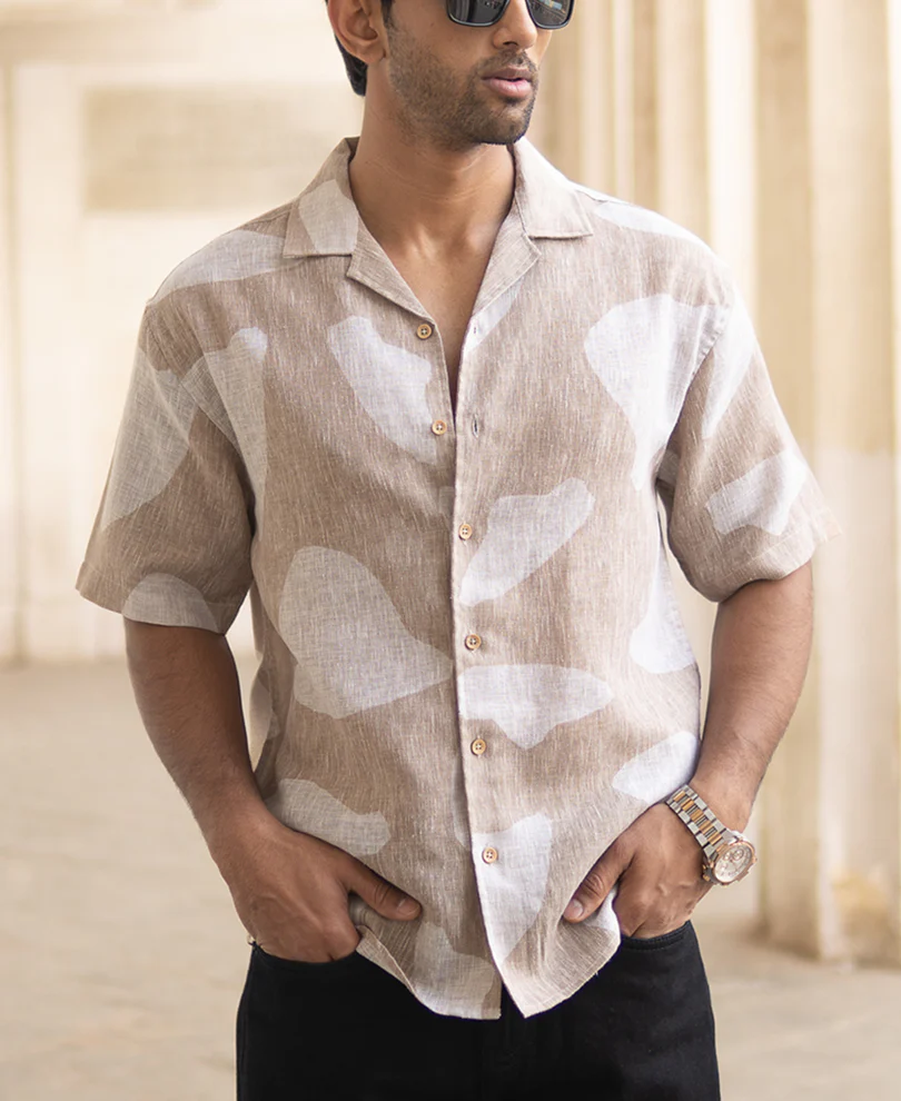 Beige Abstract Oversized Printed Shirt - Image 3