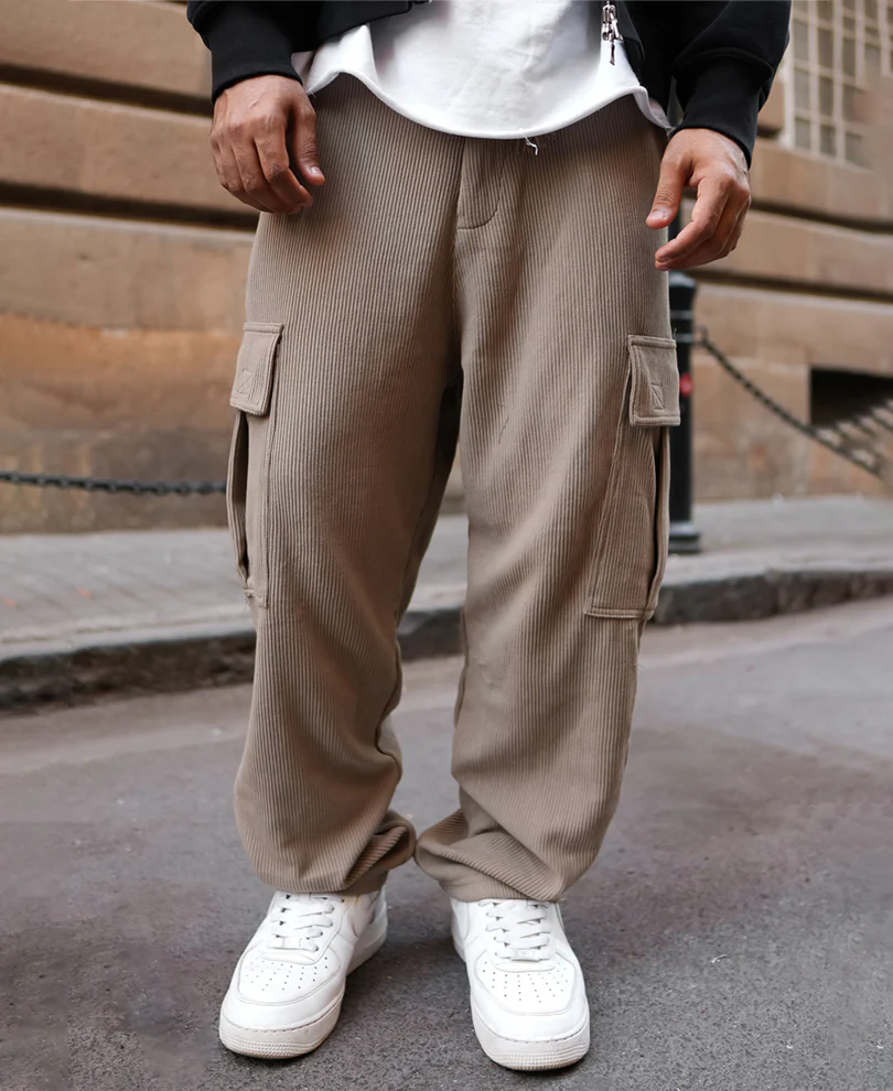 Beige Cargo Pocket Baggy Fit Track Pant - Image 2