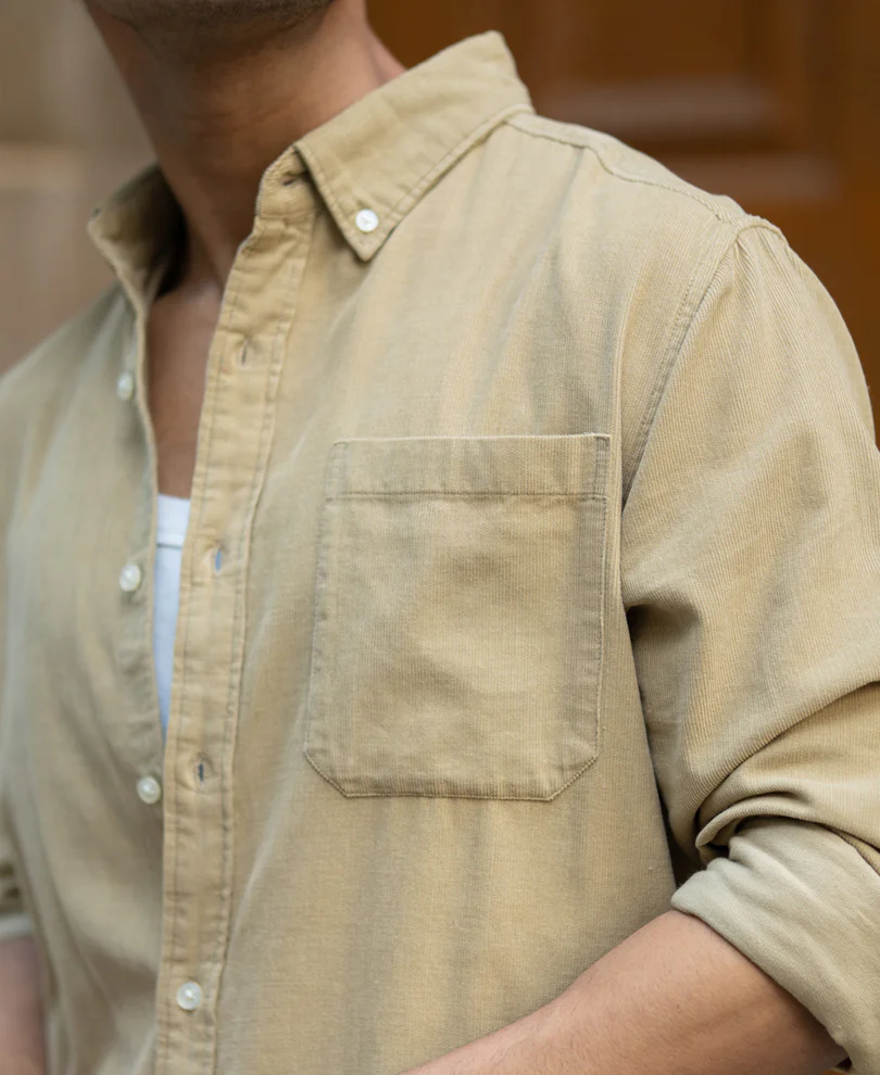 Beige Corduroy Buttondown Shirt - Image 4