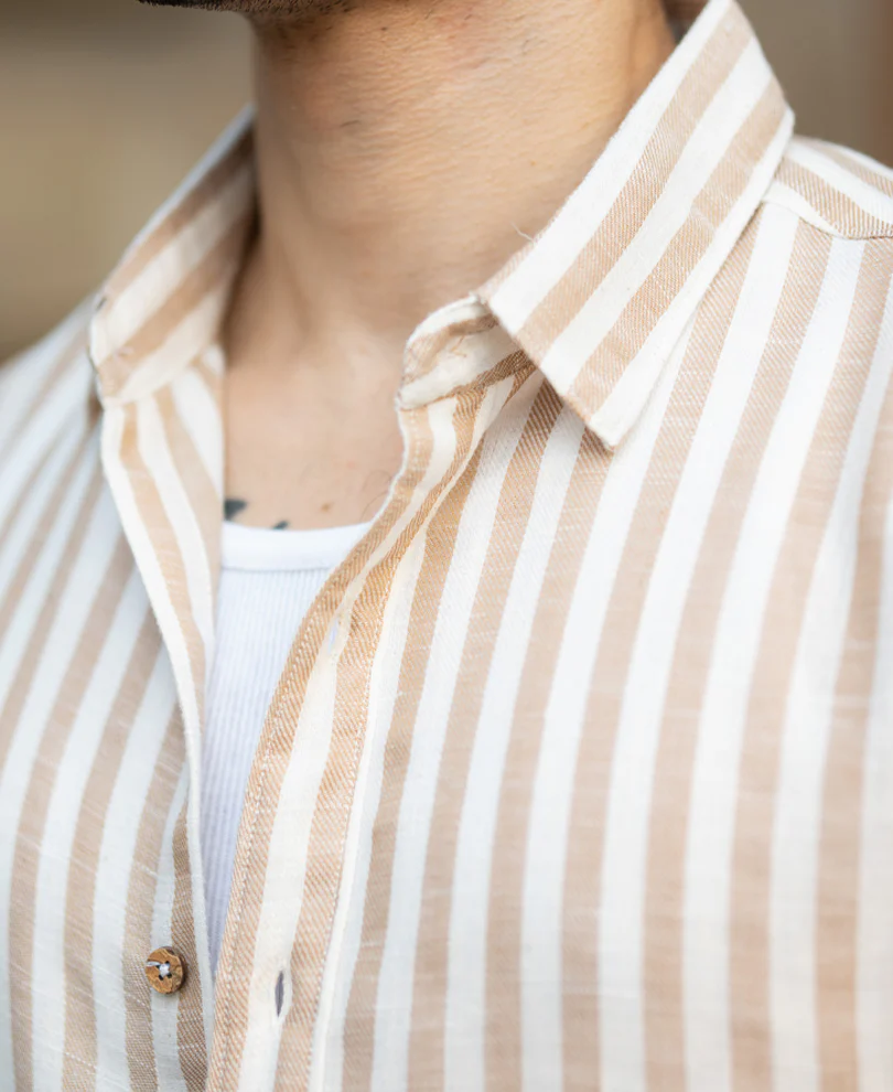 Beige Lightweight Slub Stripe Shirt - Image 5