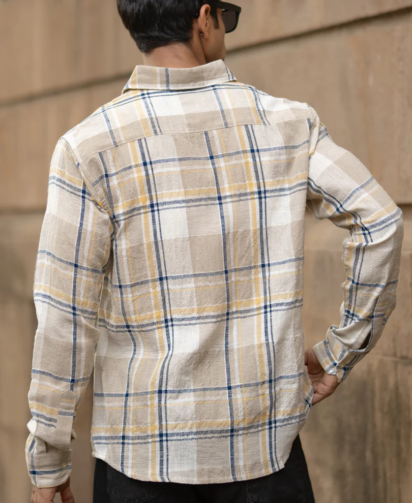 Beige Lightweight Structure Checks Shirt - Image 6