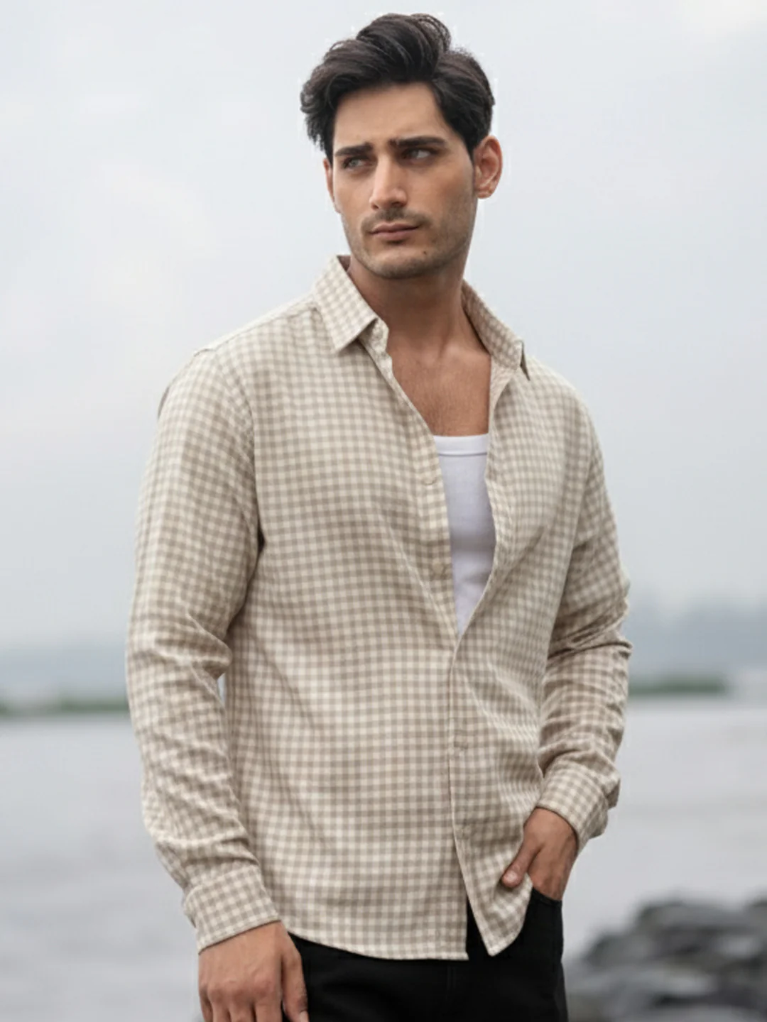 Beige Checks Shirt - Image 2