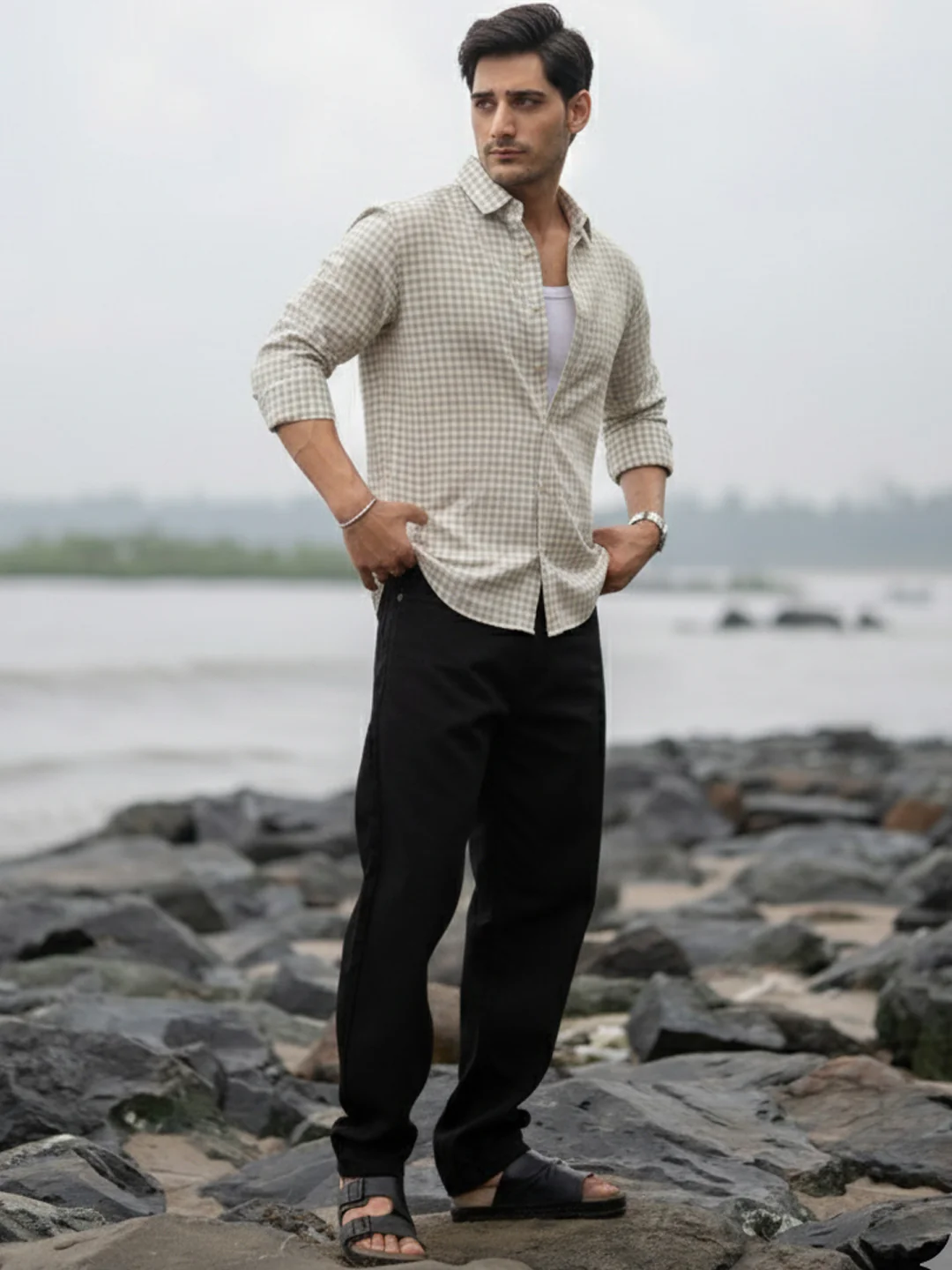 Beige Checks Shirt - Image 6