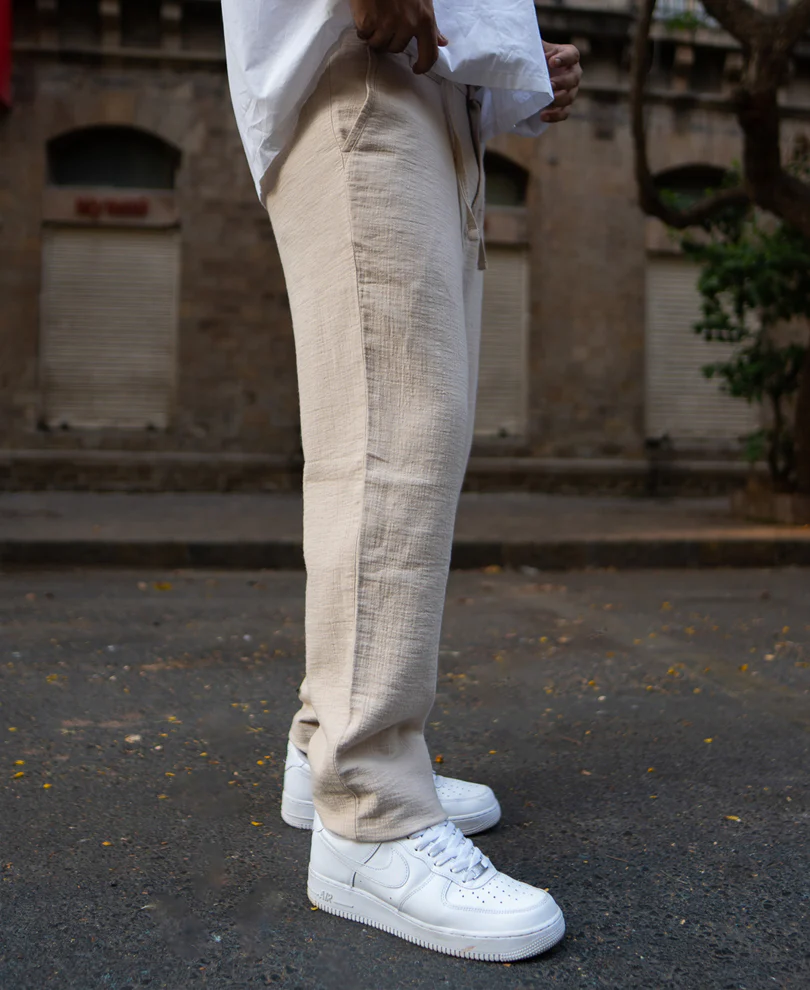 Beige Regular Fit Crinkled Trousers - Image 3