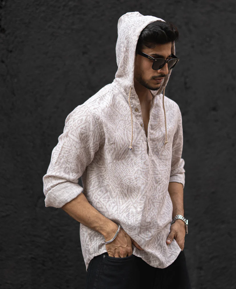 Beige Regular Fit Full Sleeves Hoodie - Image 3