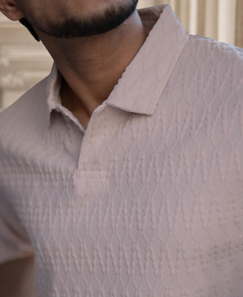 Beige Structured Regular Fit Full Sleeves Polo T-Shirt - Image 5