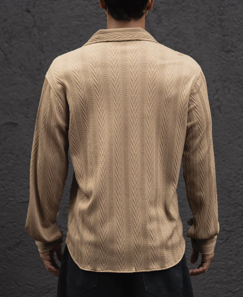 Beige Structured Regular Fit Shirt - Image 4