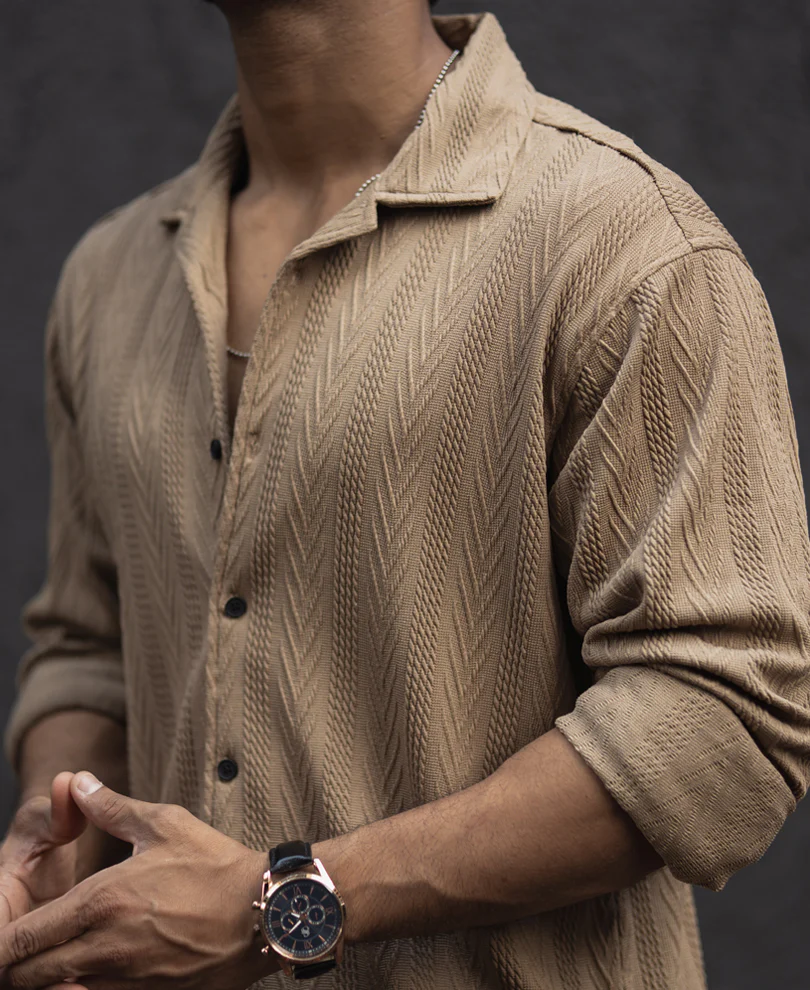 Beige Structured Regular Fit Shirt - Image 5