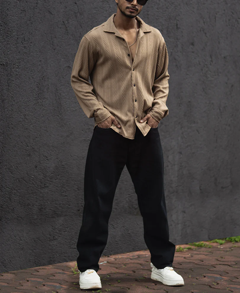 Beige Structured Regular Fit Shirt - Image 6