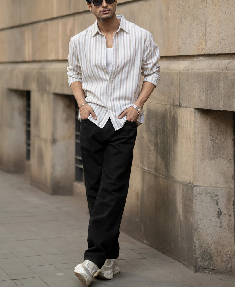 Beige Structured Stripes Shirt - Image 7