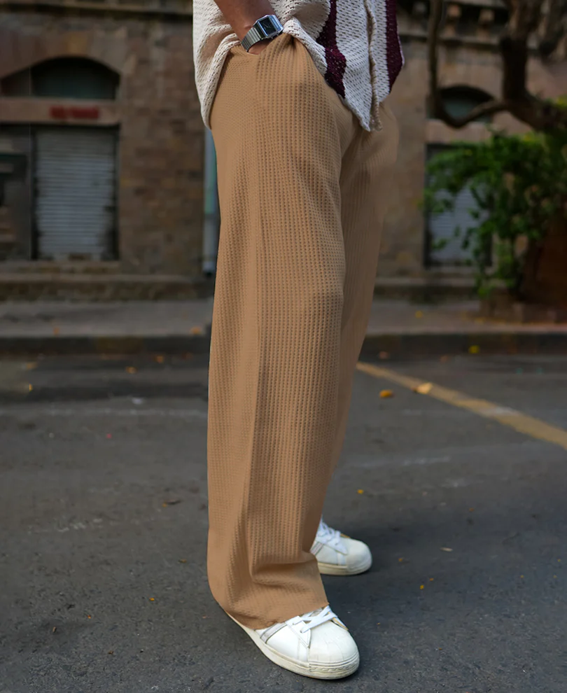 Beige Waffle Baggy Fit Track Pant - Image 2