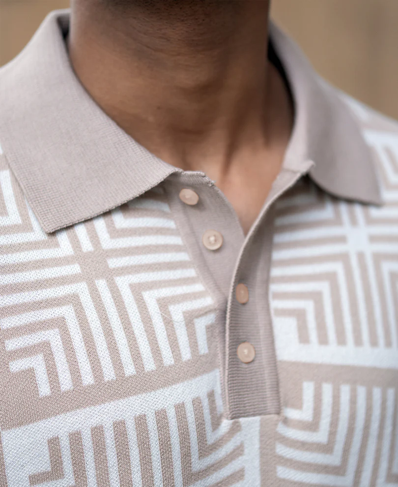 Beige Geometric Jacquard T-Shirt - Image 3