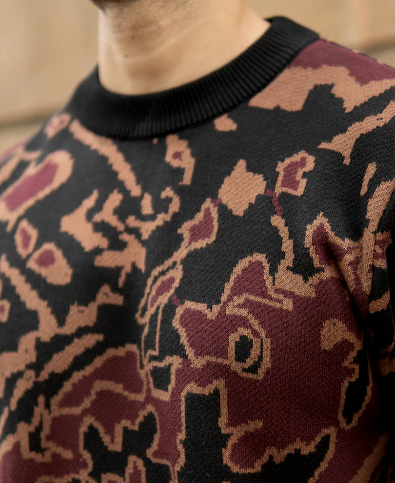 Black Abstract Jacquard Cotton Sweater - Image 4