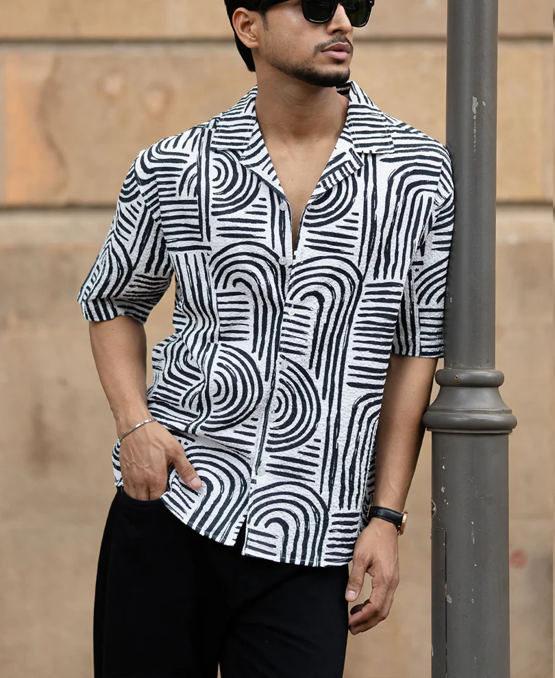Black Abstract Lines Printed Shirt - Image 2