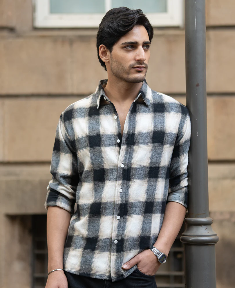 Black & Beige Brushed Checks Shirt - Image 2