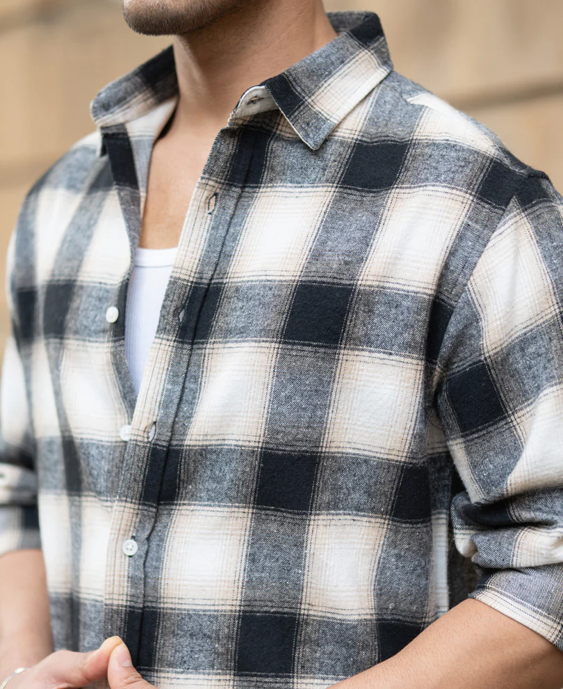Black & Beige Brushed Checks Shirt - Image 3