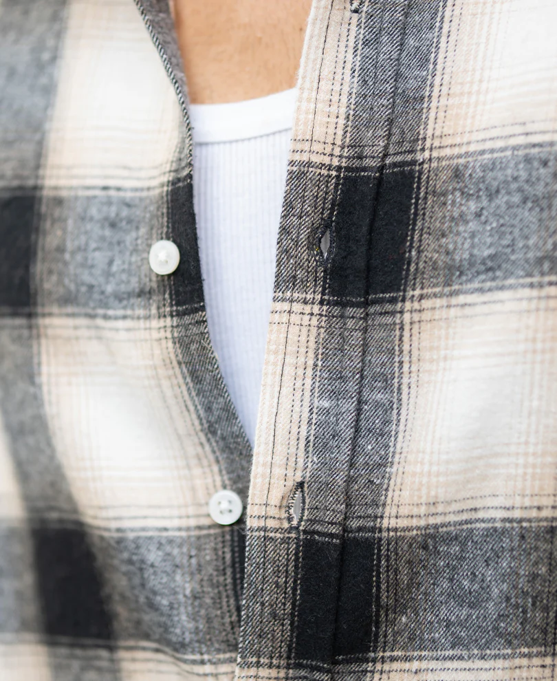 Black & Beige Brushed Checks Shirt - Image 4