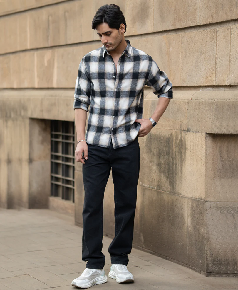 Black & Beige Brushed Checks Shirt - Image 6