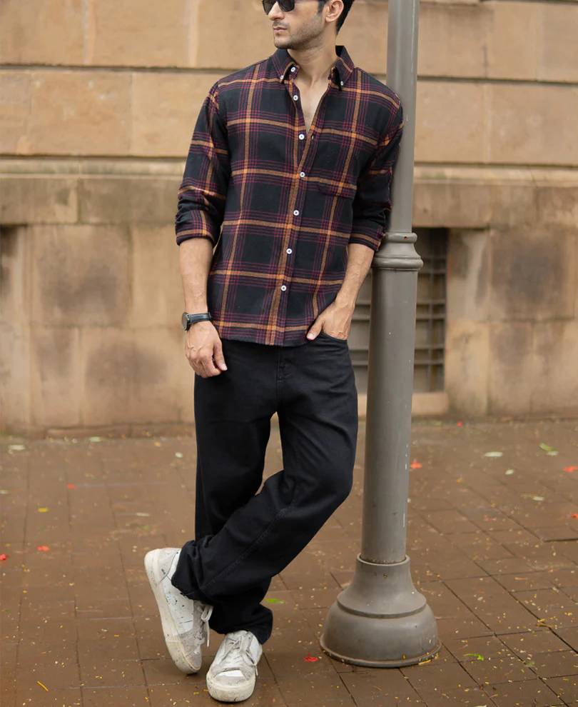 Black Brushed Checks Shirt - Image 6