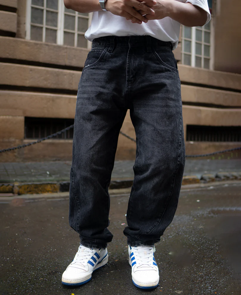 Black Carbon Wash Baggy Fit Denim Jeans - Image 3