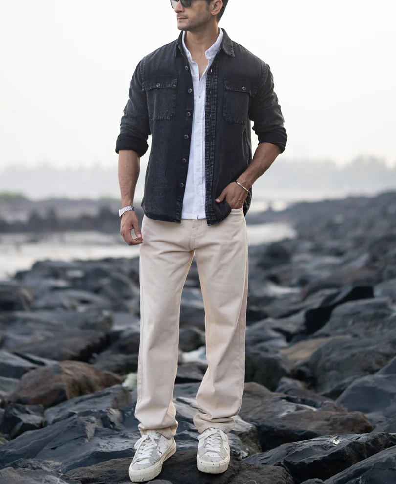 Black Charcoal Washed Denim Shirt - Image 7