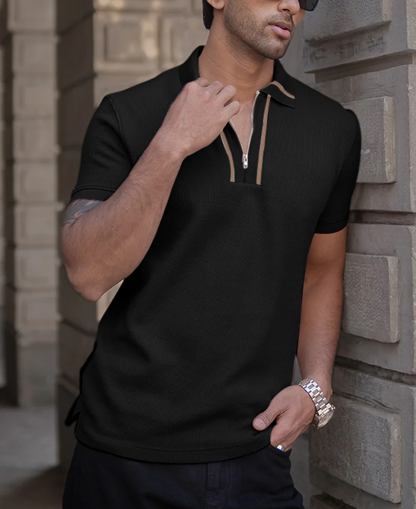 Black Chunky Half Sleeves Regular Fit T-Shirt - Image 3