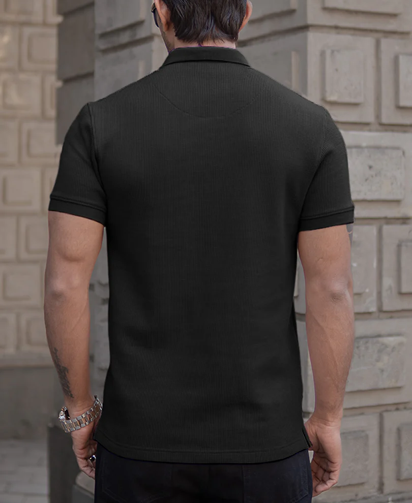 Black Chunky Half Sleeves Regular Fit T-Shirt - Image 5