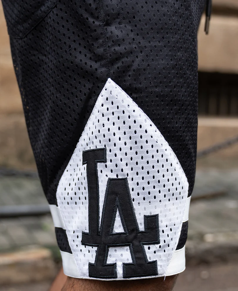 Black Contrast Embroidered Mesh Shorts - Image 4