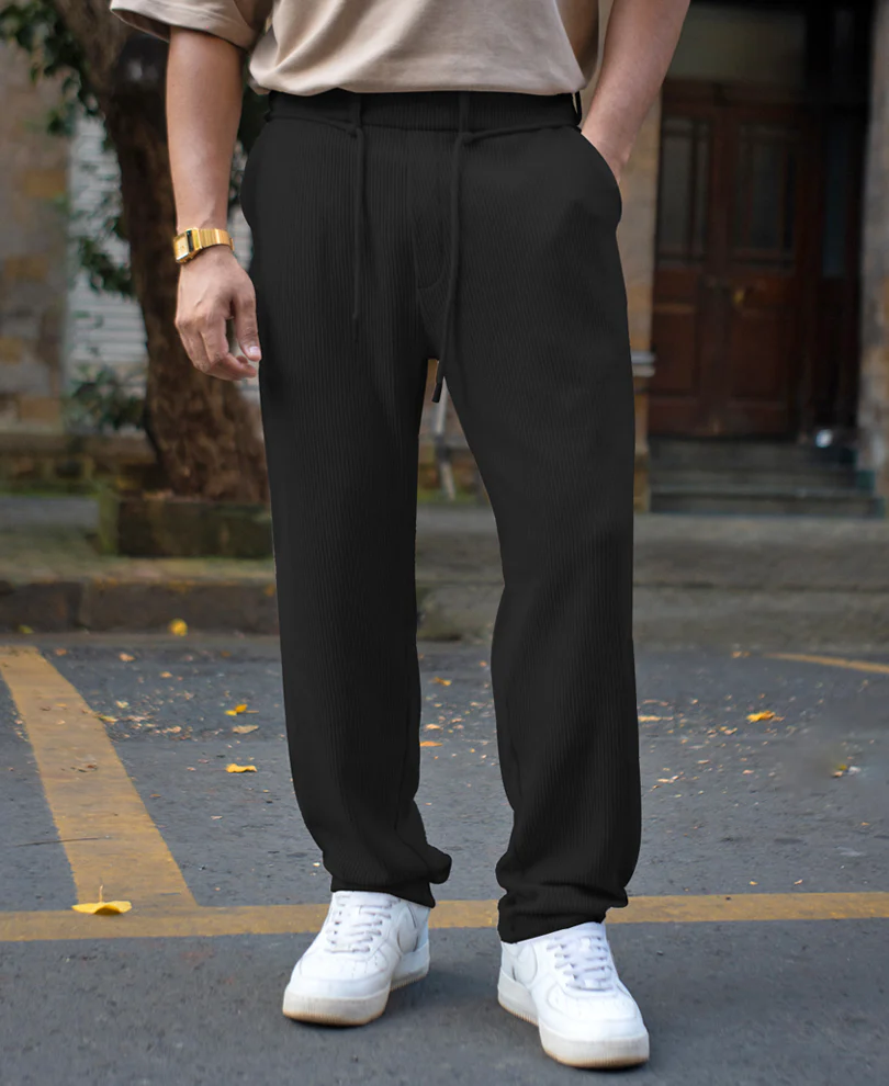 Black Corduroy Regular Fit Track Pant - Image 2