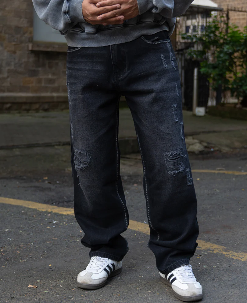 Black Distress Baggy Jeans - Image 2