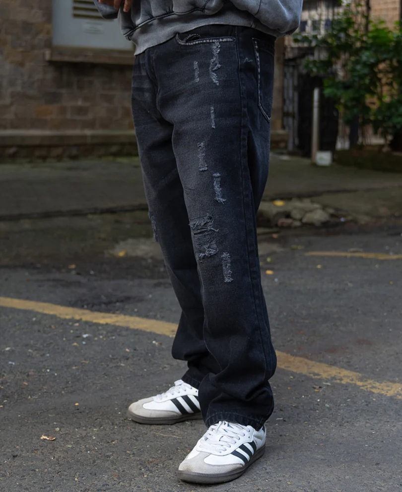 Black Distress Baggy Jeans - Image 3