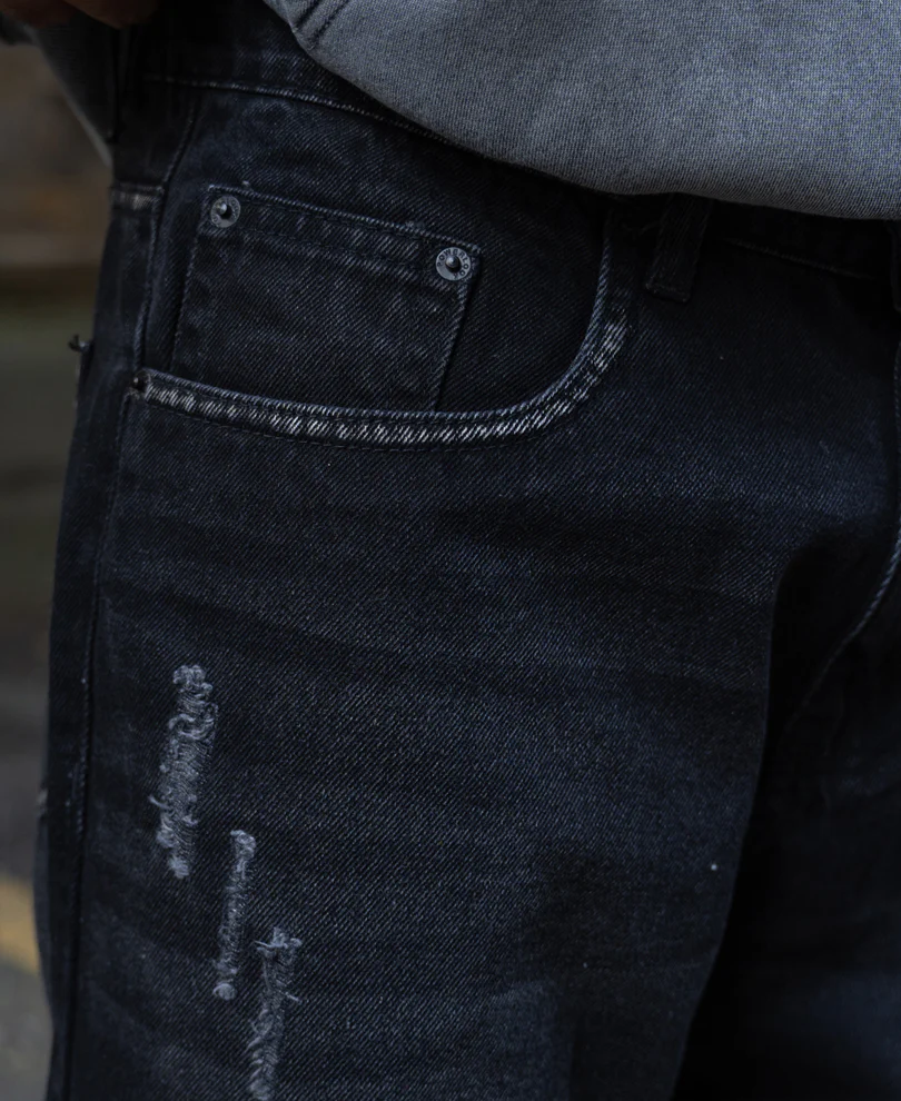 Black Distress Baggy Jeans - Image 4