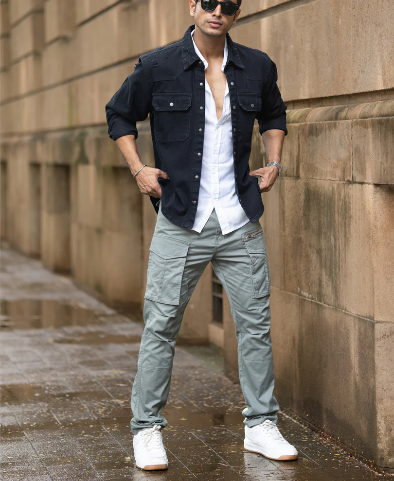 Black Distressed Denim Overshirt - Image 7