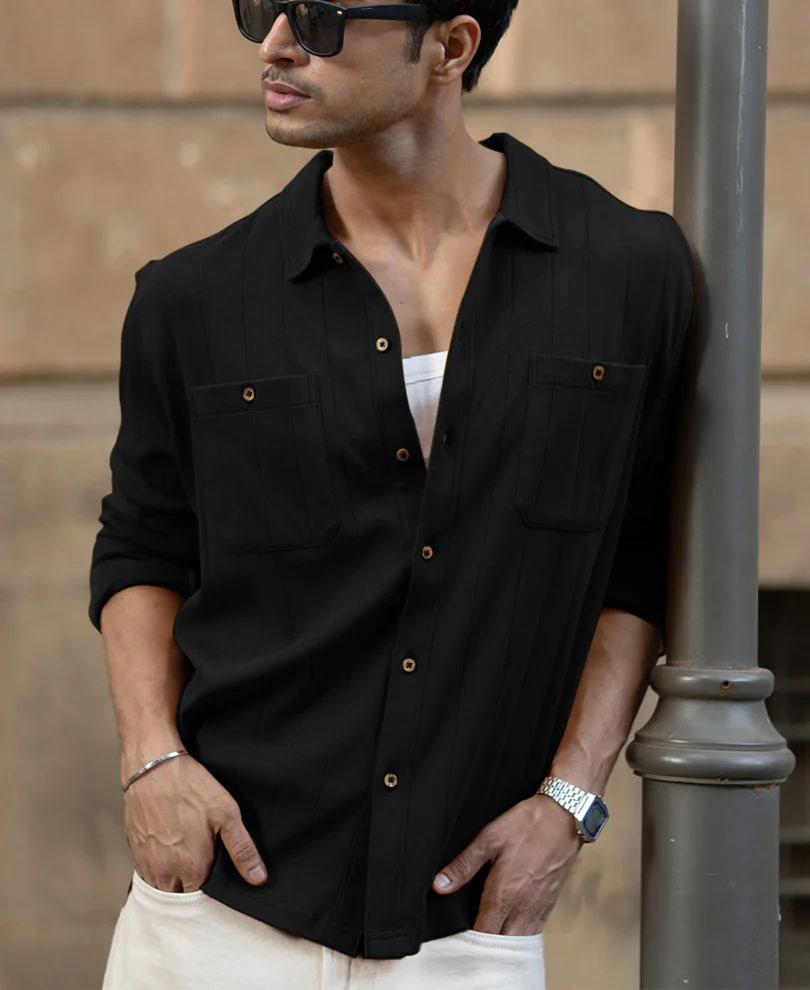 Black Double Pocket Knit Shirt - Image 3