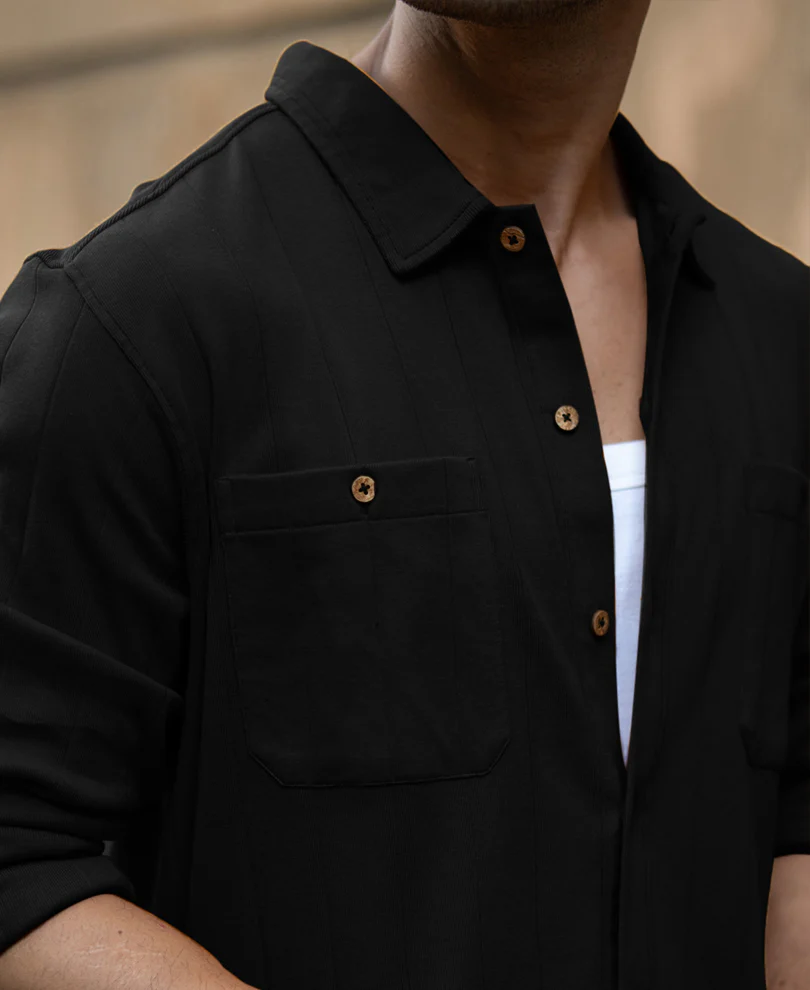 Black Double Pocket Knit Shirt - Image 4