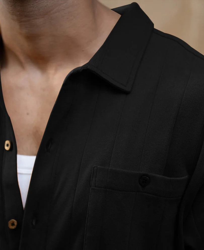 Black Double Pocket Knit Shirt - Image 5