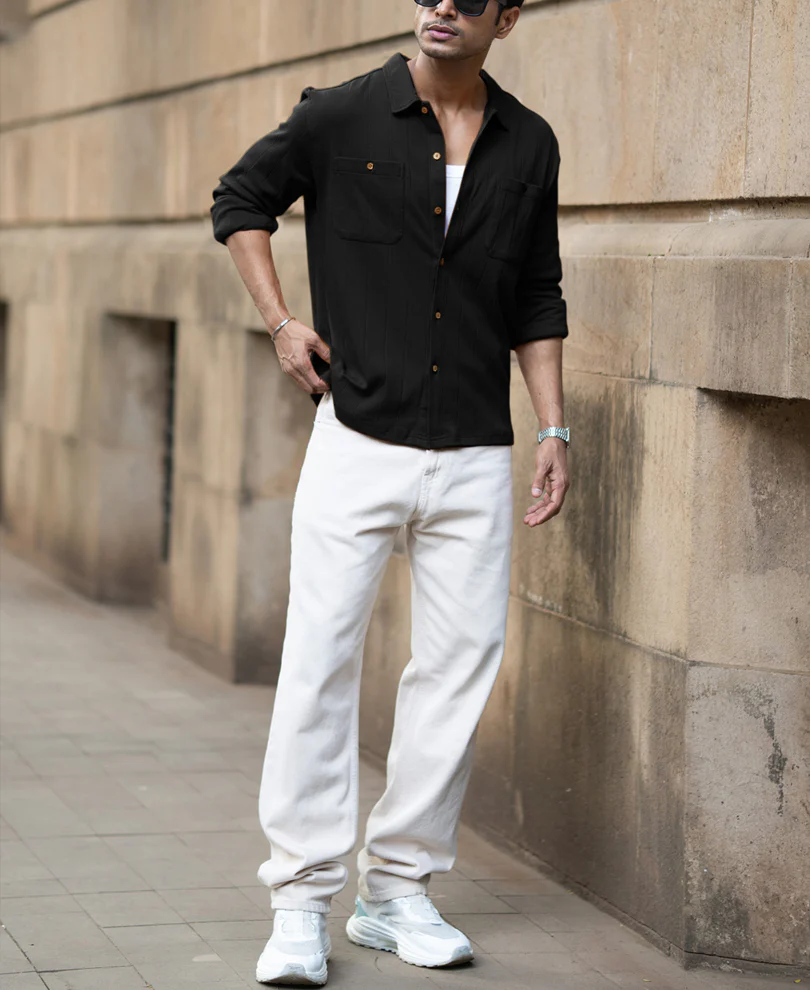 Black Double Pocket Knit Shirt - Image 7