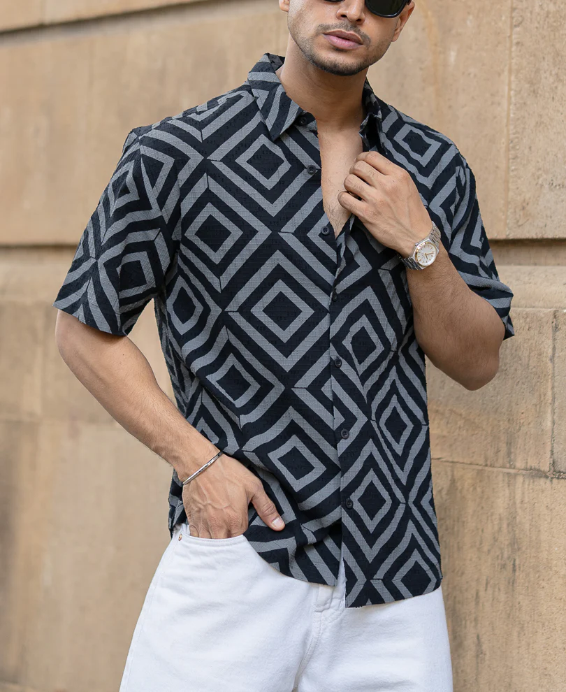 Black Geometric Print Shirt - Image 3