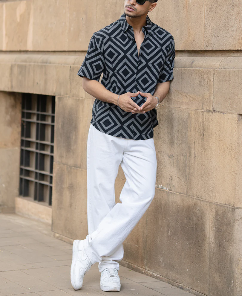Black Geometric Print Shirt - Image 6