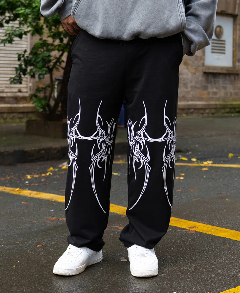 Black Graphic Printed Trackpant - Image 3