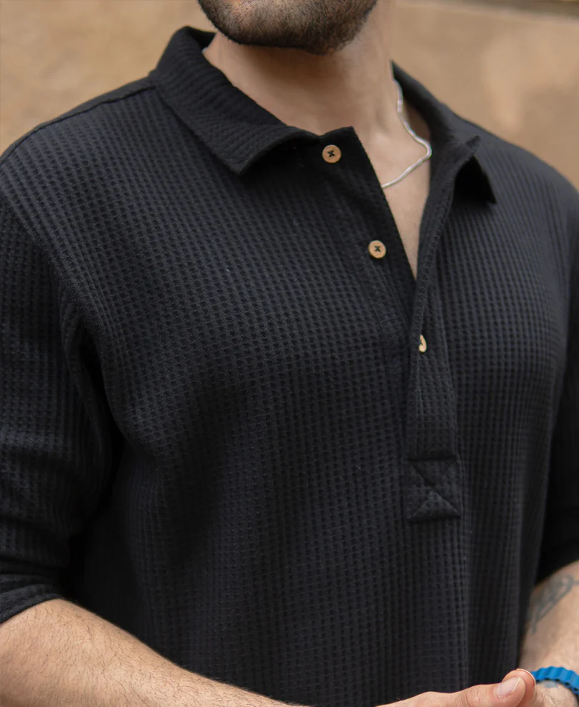 Black Knit Polo Neck Shirt - Image 3