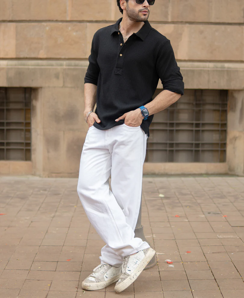 Black Knit Polo Neck Shirt - Image 6