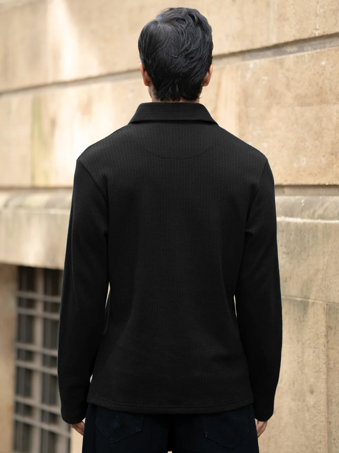 Black Knit Polo Zipper T-Shirt - Image 4