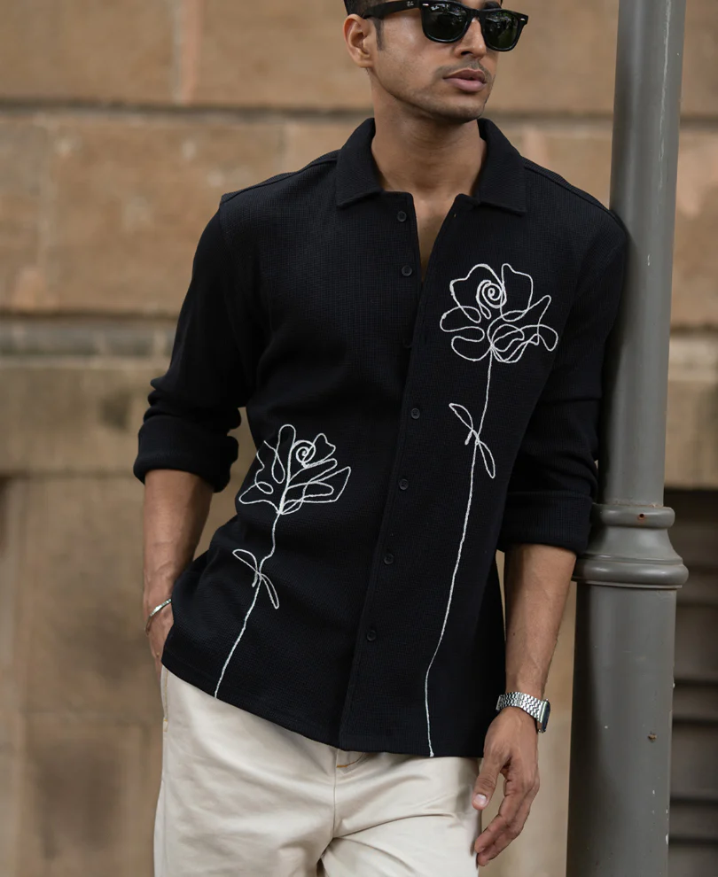 Black Knitted Embroidery Shirt - Image 2