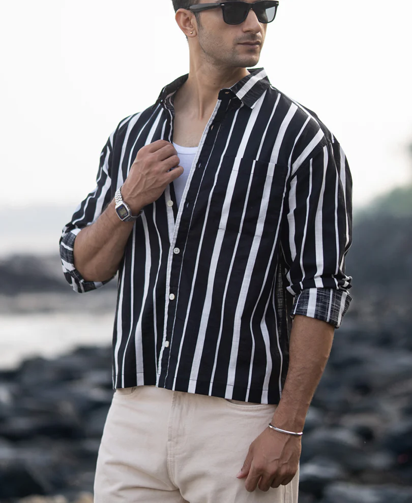 Black Lightweight Striped Shirt - Image 2