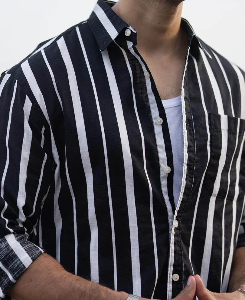 Black Lightweight Striped Shirt - Image 4