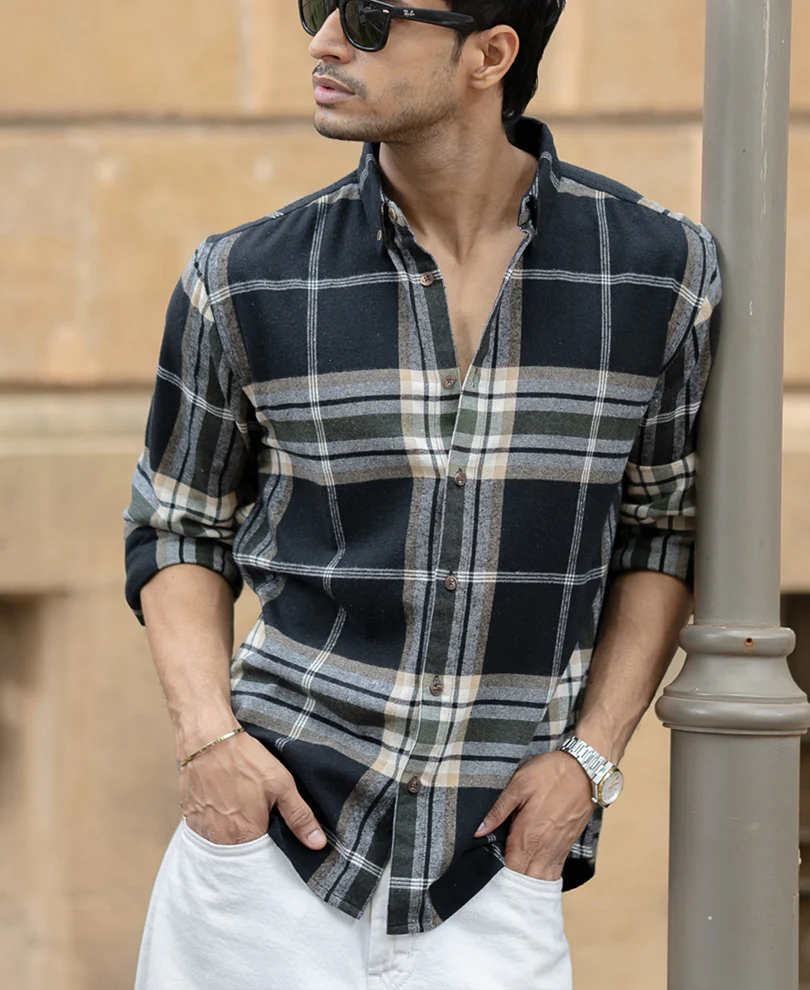 Black Macro Checks Button Down Shirt - Image 2
